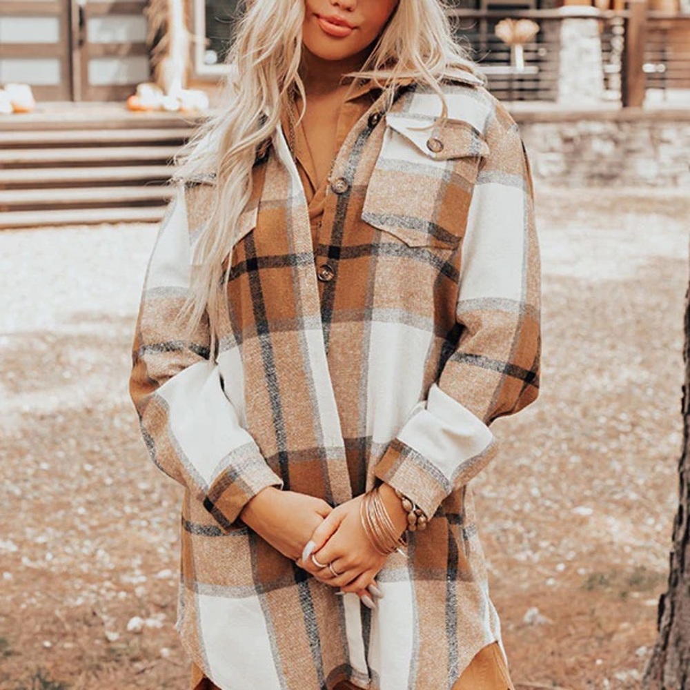 Plaid Button-Up Shirt plaids Tunic button front tops